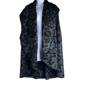 GILI XS Black Wool Jacquard Sweater Vest Cardigan Cascading Front Oversized